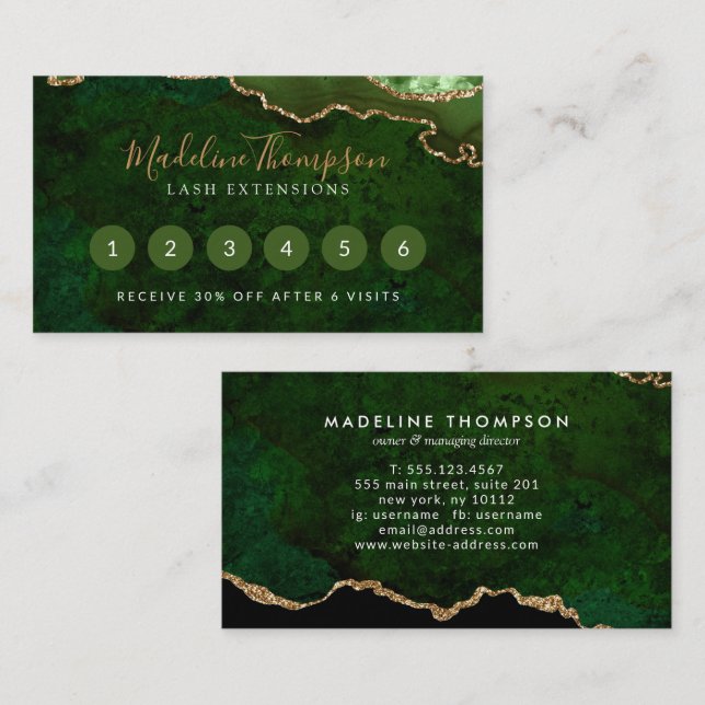 Carte De Fidélité Élégante Géode Agate de marbre vert (Devant / Derrière)