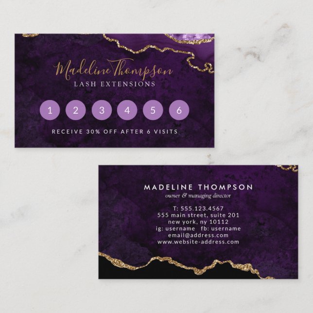 Carte De Fidélité Élégante Géode Agate de marbre violet (Devant / Derrière)