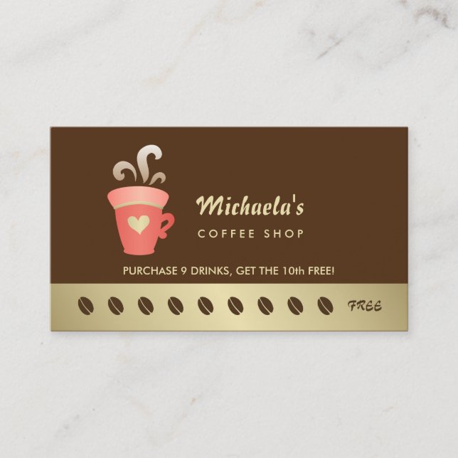 Carte De Fidélité Elégante Gold Heart Coffee Cup Barista Punch Card (Devant)