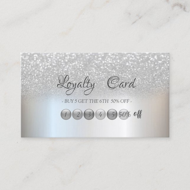 Carte De Fidélité Elégante Parties scintillant moderne Argent Bokeh  (Devant)