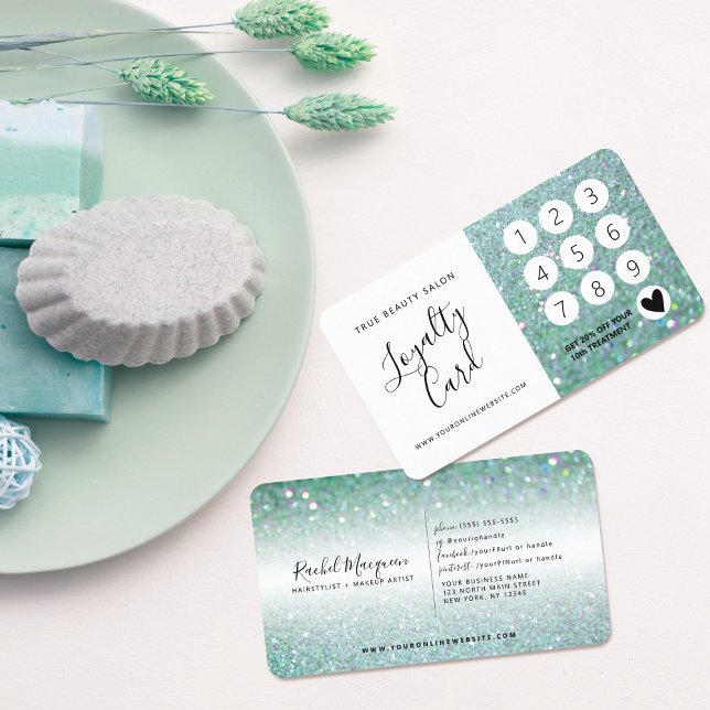 Carte De Fidélité Élégante Parties scintillant verte Turquoise (Créateur téléchargé)