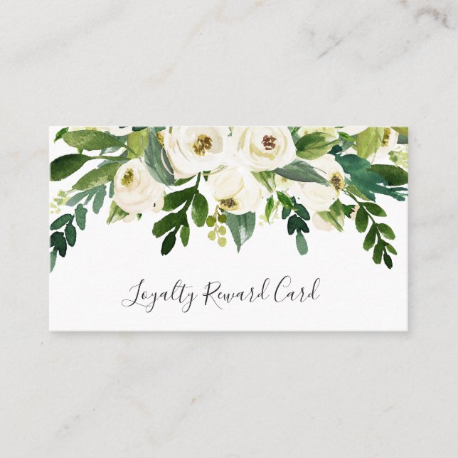 Carte De Fidélité Élégante verdure Blanc Floral Lashes Business (Devant)