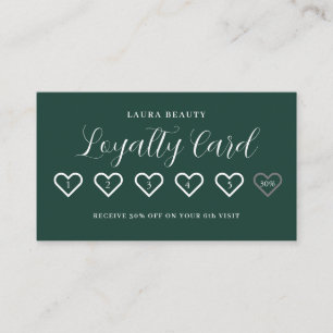 Carte De Fidélité Emerald Green Stylish Minimal Heart Love