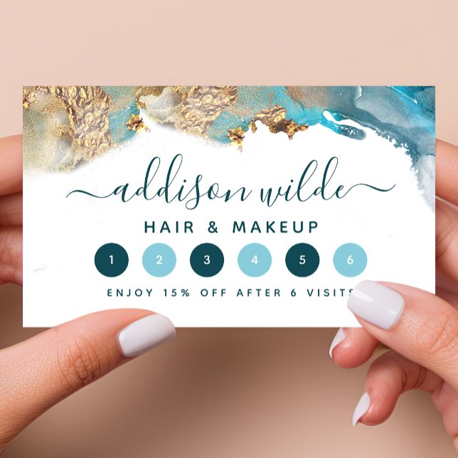 Carte De Fidélité Encre D'Aquarelle Liquide D'Art Moderne Bleu Et Or (Créateur téléchargé)