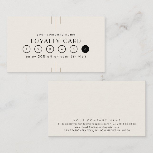 Carte De Fidélité EVERLY Ivory Gold Black Business Reward 6 Punch (Devant / Derrière)