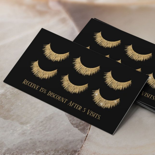 Carte De Fidélité Eyelash Extensions Lash Bar Loyalty Black & Gold (Créateur téléchargé)