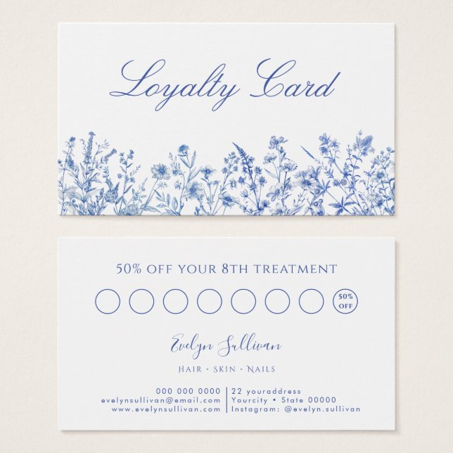Carte de fidélité fleur sauvage bleue (Devant & derrière)