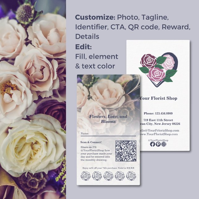 Carte de fidélité fleurie personnalisable (Floral Rewards Customizable Florist Loyalty Card)