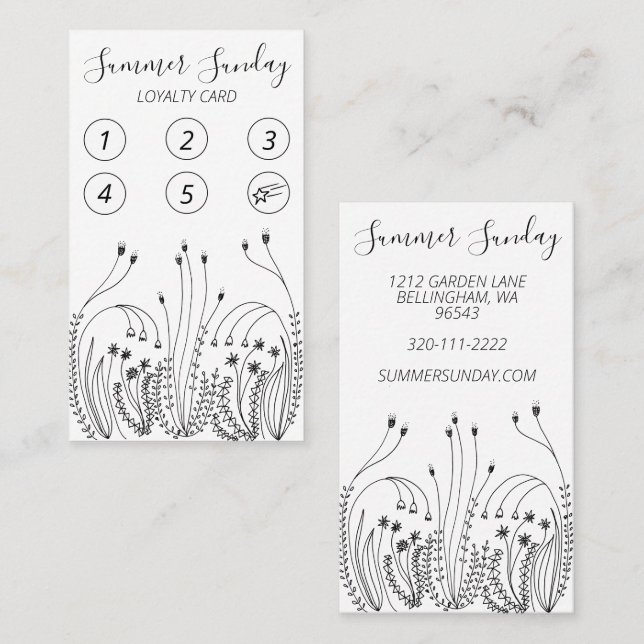 Carte De Fidélité Garden Line Art fleuriste Plante Fleurs sauvages 5 (Devant / Derrière)