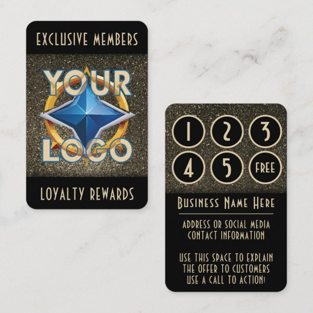 Carte De Fidélité Glam Black & Faux Gold Parties scintillant Rewards (Devant / Derrière)
