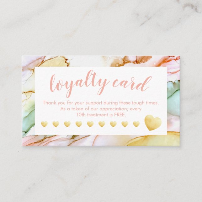 Carte De Fidélité Gold Foil Hearts Pastel Salon Abstrait (Devant)