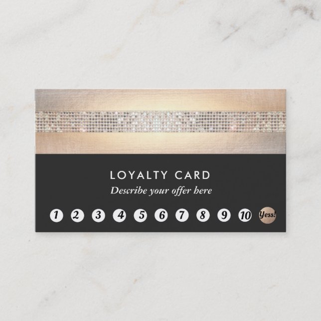 Carte De Fidélité Gold Sequin Black Loyalty 10 Punch Beauty Salon (Devant)
