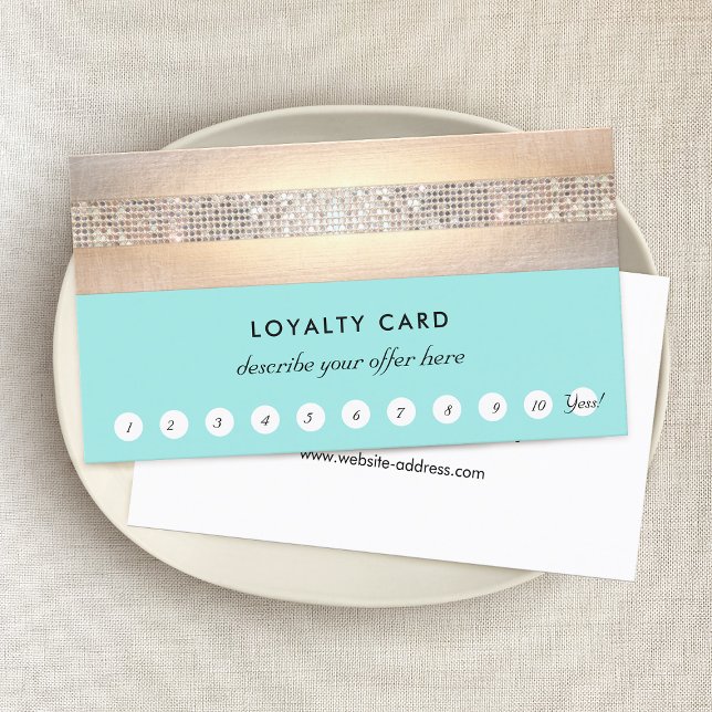 Carte De Fidélité Gold Sequins Turquoise Loyauté 10 Punch Spa Salon (Créateur téléchargé)