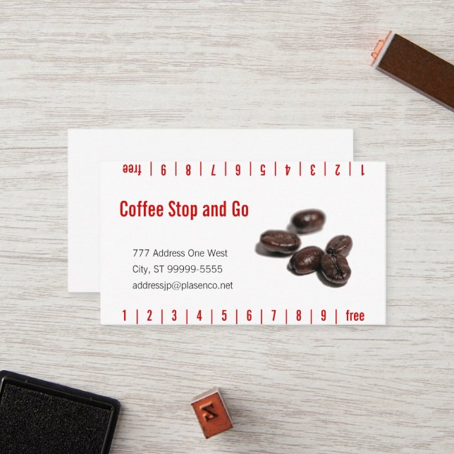 Carte De Fidélité Grains de café (Devant/Arrière en situation)