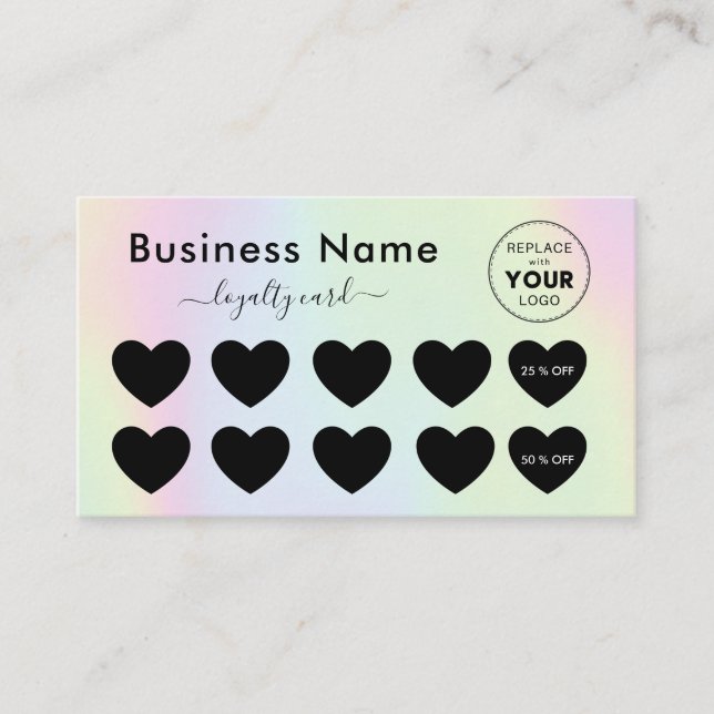 Carte De Fidélité Holographic Pastel Unicorn Heart Discount Ajouter  (Devant)