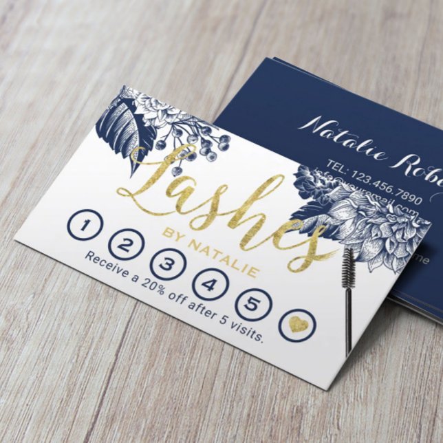 Carte De Fidélité Lashes Artiste maquillage Marine Floral Eyelash Lo (Créateur téléchargé)