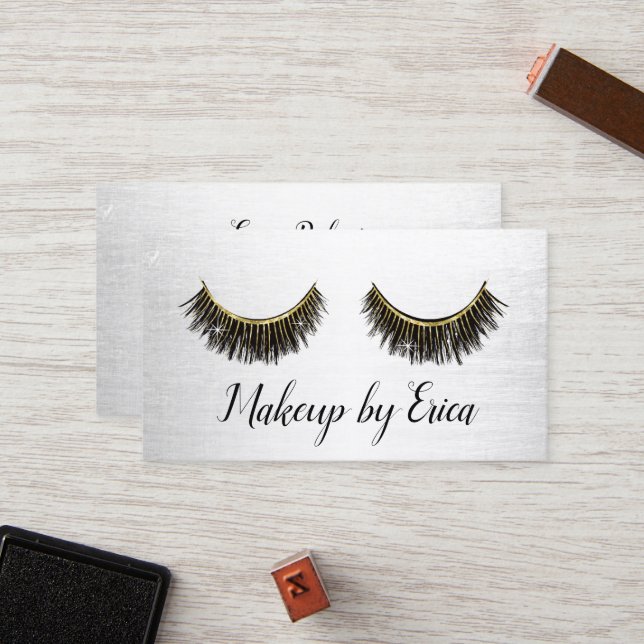 Carte De Fidélité Lashes Artiste maquillage Moderne Salon d'argent L (Devant/Arrière en situation)