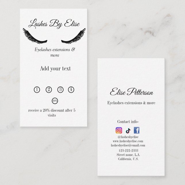 Carte De Fidélité lashes par ajouter nom contact info 20% de réducti (Devant / Derrière)