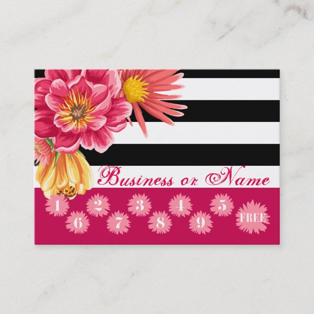 Carte De Fidélité Les fleurs roses sur le blanc noir barre la (Devant)