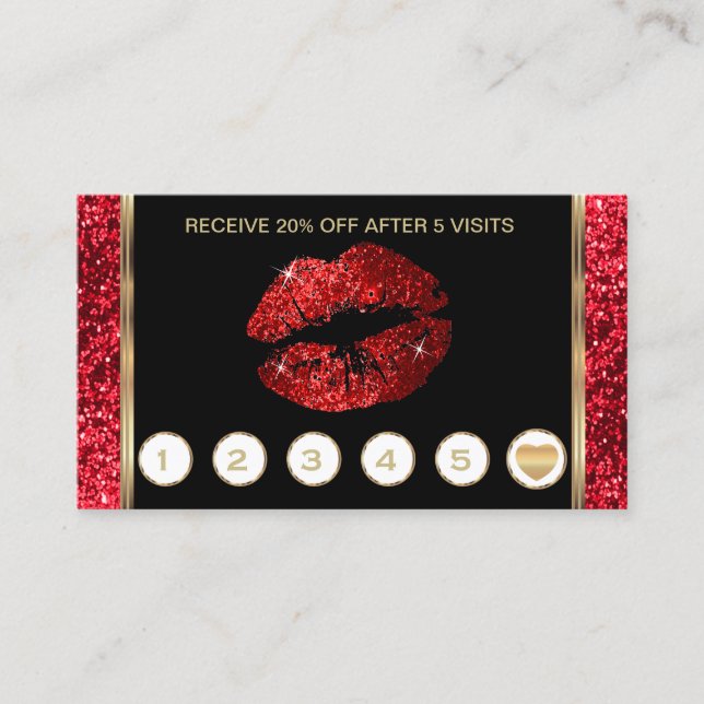 Carte De Fidélité Lèvres rouge Parties scintillant brillante Loyauté (Devant)