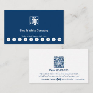 Carte De Fidélité Logo bleu et blanc classique Médias sociaux Code Q
