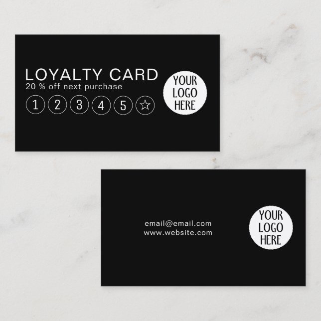 Carte De Fidélité Logo de l'entreprise personnalisée en noir et blan (Devant / Derrière)