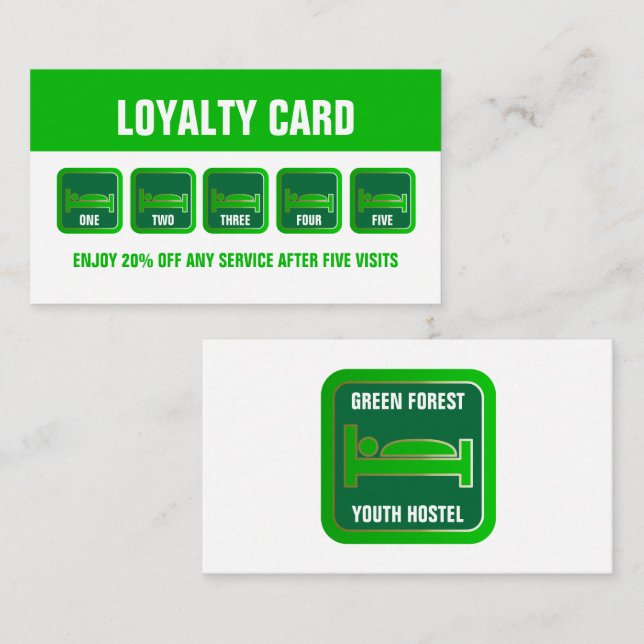 Carte De Fidélité Logo De Lit Vert, Hostel Hébergement Business (Devant / Derrière)