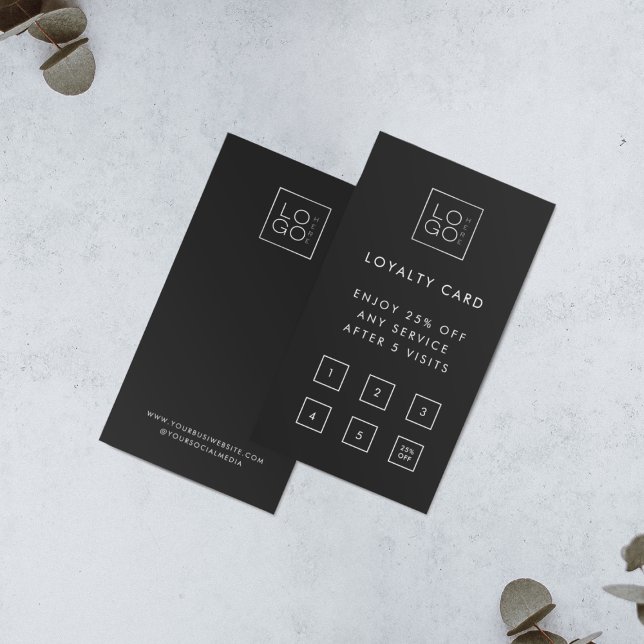 Carte De Fidélité Logo d'entreprise Carré personnalisé Noir récompen (Créateur téléchargé)