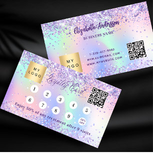 Carte De Fidélité Logo d'entreprise du code qr Holographique violet