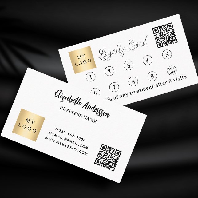 Carte De Fidélité Logo d'entreprise noir blanc code qr (Créateur téléchargé)