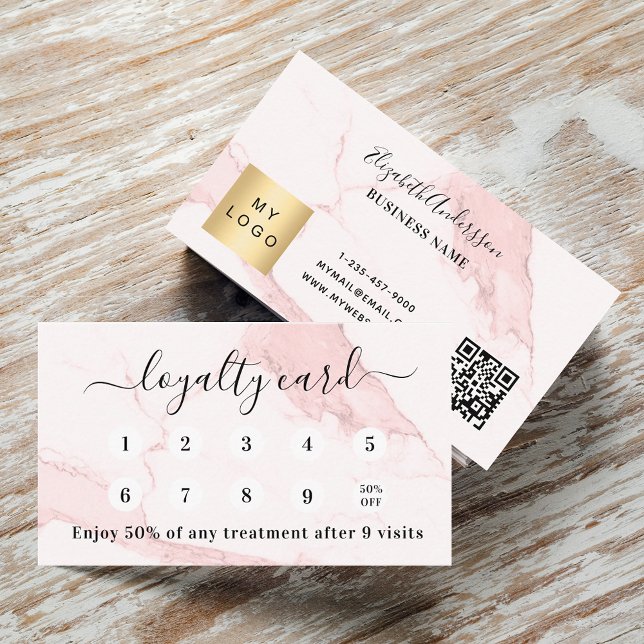 Carte De Fidélité Logo du code qr en marbre rose (Créateur téléchargé)