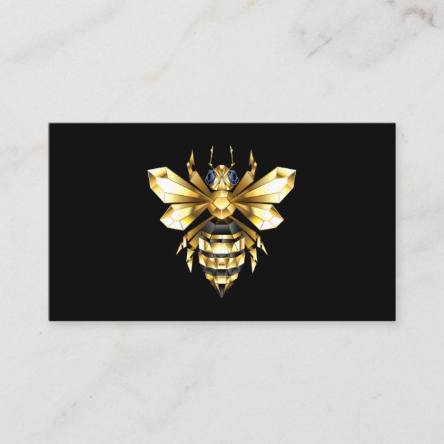 Carte De Fidélité Logo Faux Gold Foil Bee Polygonal sur Noir (Devant)