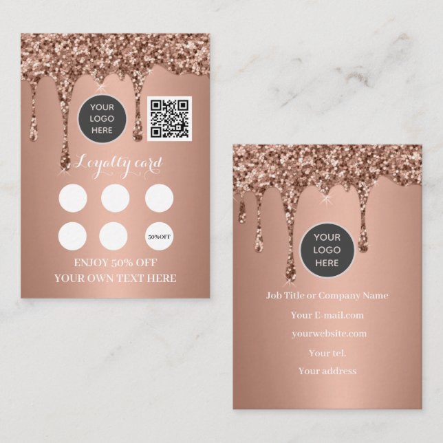 Carte De Fidélité Logo QR Code Business Reward Punch Rose Gold (Devant / Derrière)