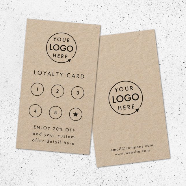 Carte De Fidélité Logo Rustique Kraft | Entreprise minimaliste moder (Rustic kraft loyalty card template for small business customer retention.)