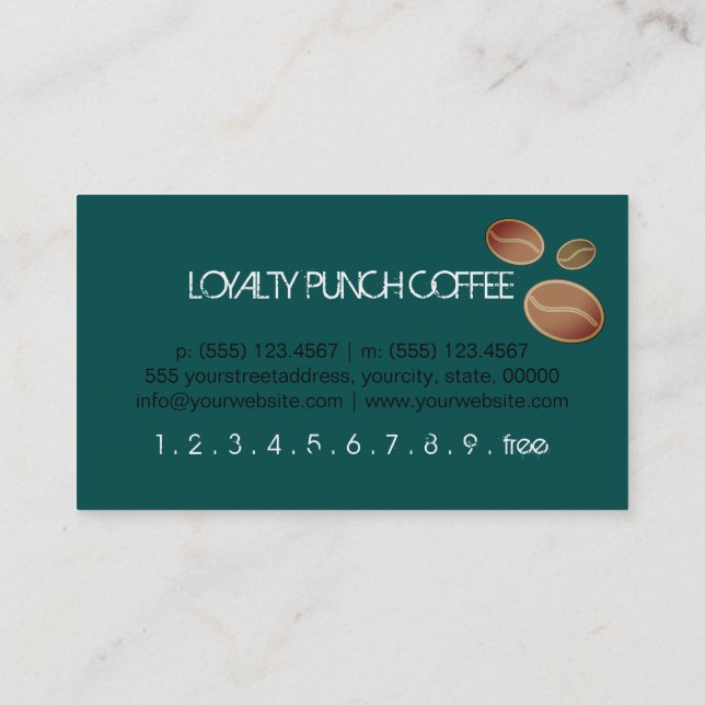 Carte De Fidélité Loyalty Coffee Punch Deep Jungle Green Arrière - p (Dos)