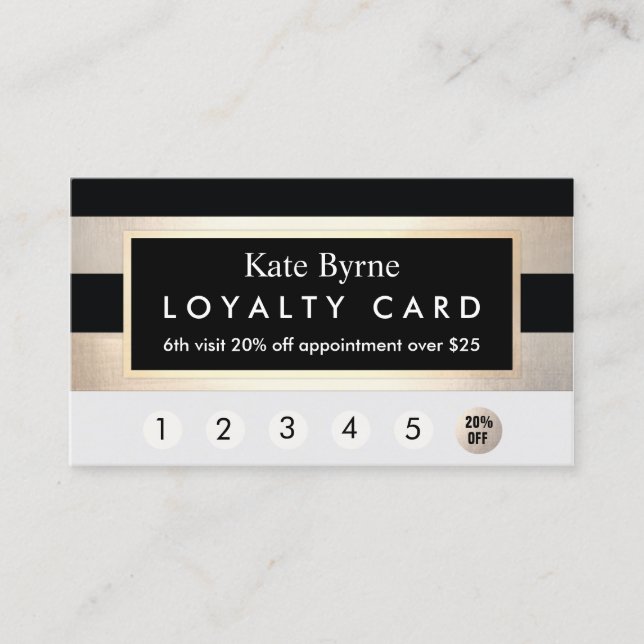 Carte De Fidélité Loyauté 6 Visit Punch Gold et Black Stripe (Devant)