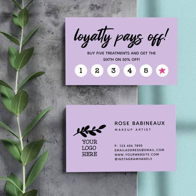 Carte De Fidélité Lumière violet étoile rose Loyauté Pays Off Logo (Créateur téléchargé)