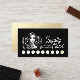 Carte De Fidélité Maquillage Artiste Coiffure Stylo moderne Noir Bla