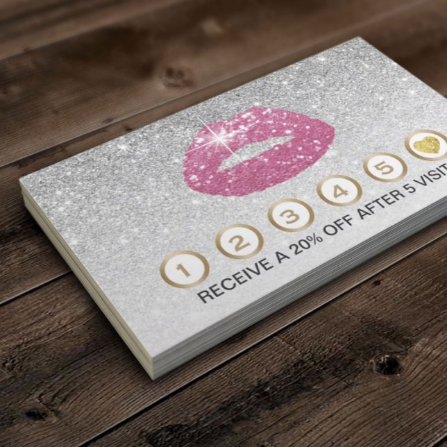 Carte De Fidélité Maquillage Artiste Lèvres roses Parties scintillan (Créateur téléchargé)