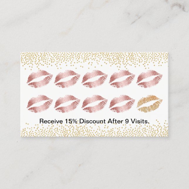 Carte De Fidélité Maquillage Artiste Rose Gold Lips Gold Confetti Lo (Devant)