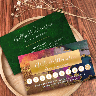 Carte De Fidélité Maquillage cheveux marbre aquarelle or violet vert