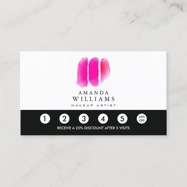 Carte De Fidélité Maquillage en aquarelle rose Artiste Nuancier Fidé (Devant)