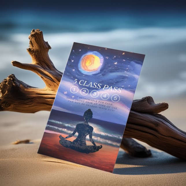 Carte De Fidélité Méditation yoga Lune Sky Ocean Beach 5 Classe Pass (Créateur téléchargé)