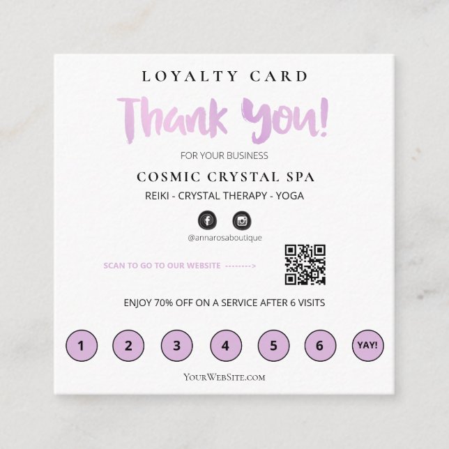 Carte De Fidélité *~* Merci QR récompenses Coeurs roses Noir (Devant)