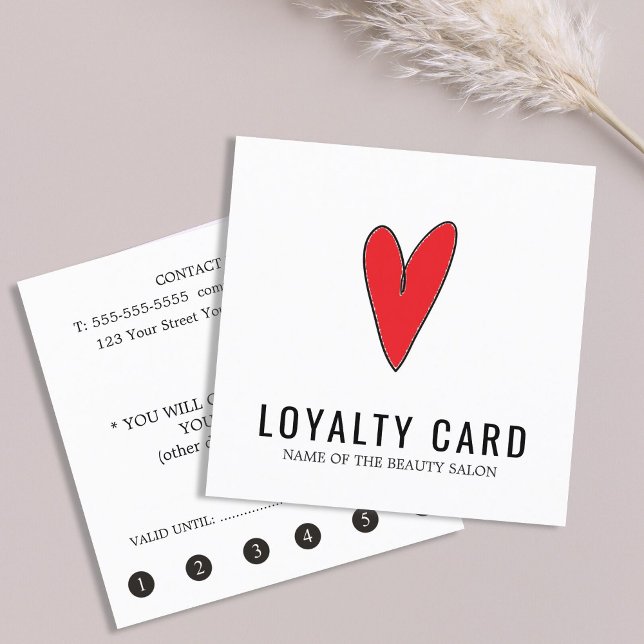 Carte De Fidélité Modern Clean White Red Heart Beauty Salon (Créateur téléchargé)