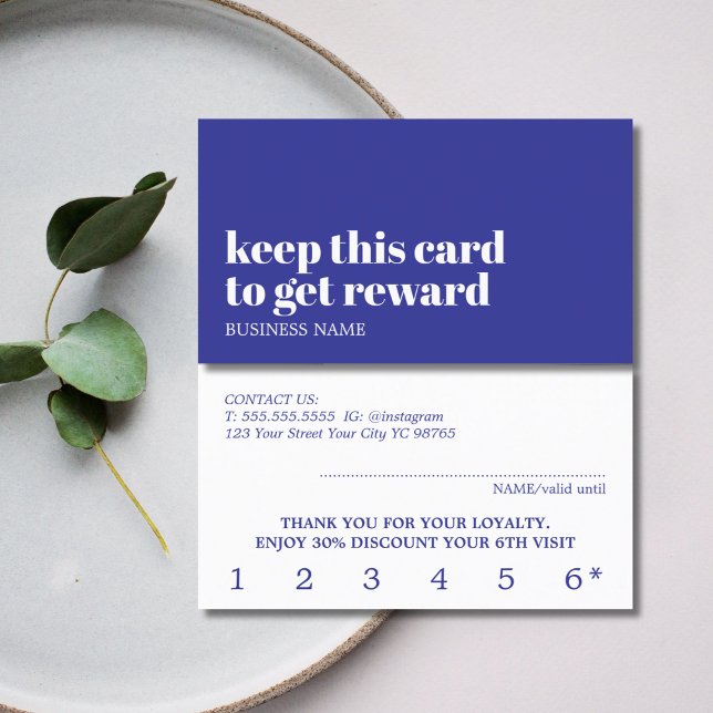 Carte De Fidélité Moderne Bleu Profond Blanc Beauté Bold Salon (Créateur téléchargé)