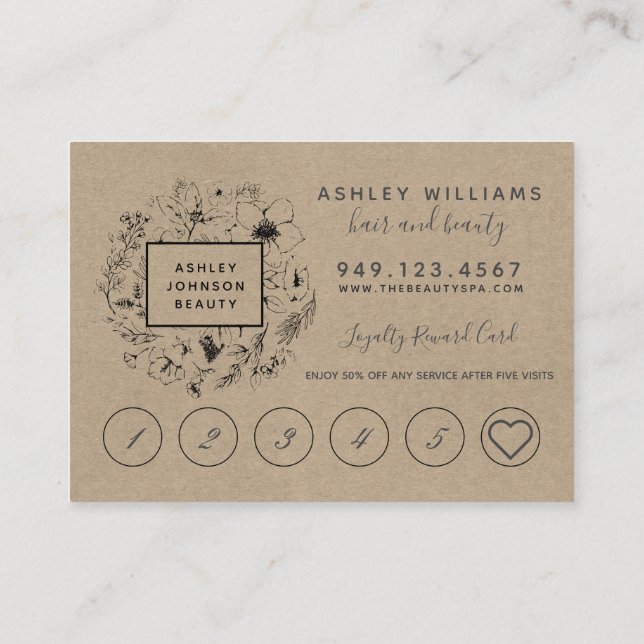Carte de fidélité moderne Kraft Salon Botanique (Dos)