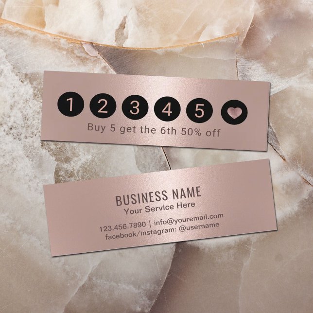 Carte de fidélité | Moderne Rose Gold Metallic 6 P (Créateur téléchargé)