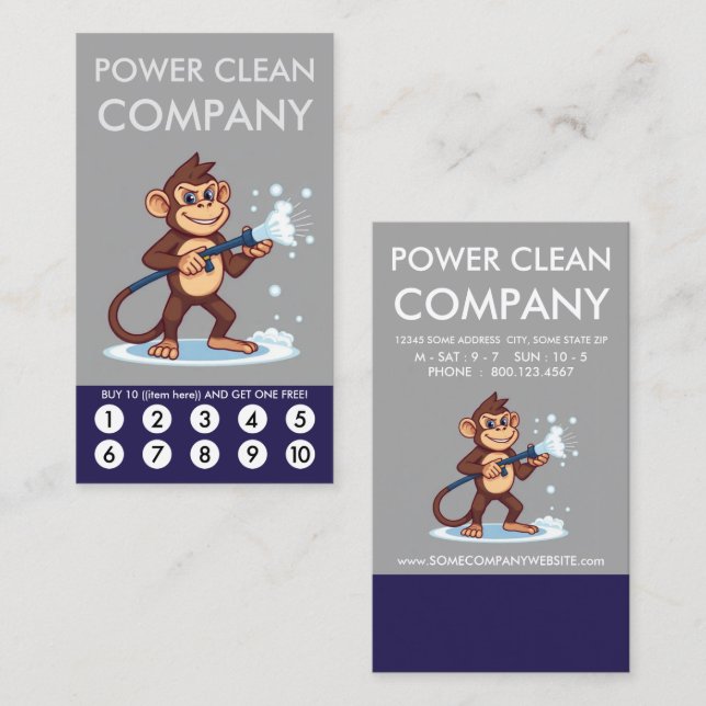 Carte De Fidélité Monkey Power Clean Loyalty Punch Card (Devant / Derrière)
