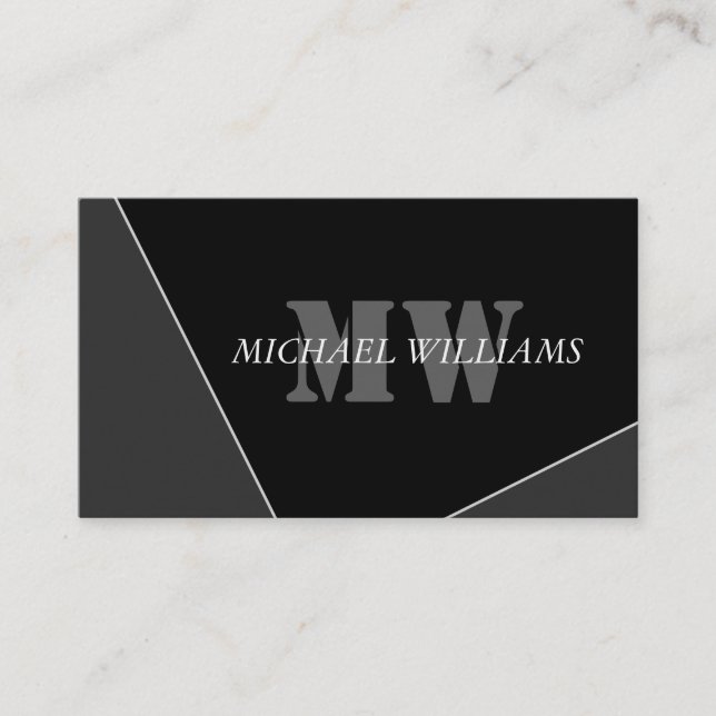 Carte De Fidélité Monogramme noir gris artistique moderne (Devant)